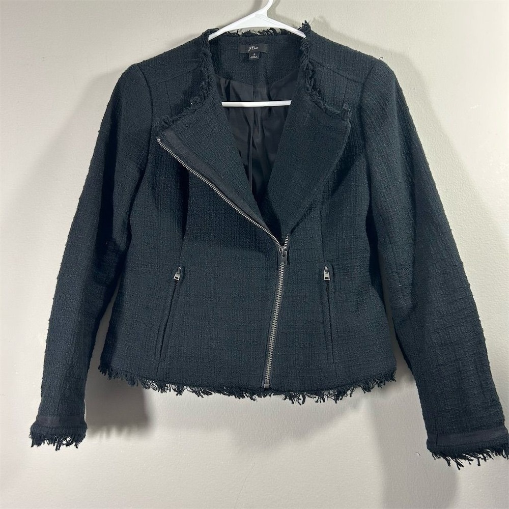 J.Crew Women's Black Motorcycle‎ Jacket Fringe Detail Size 2 Casual